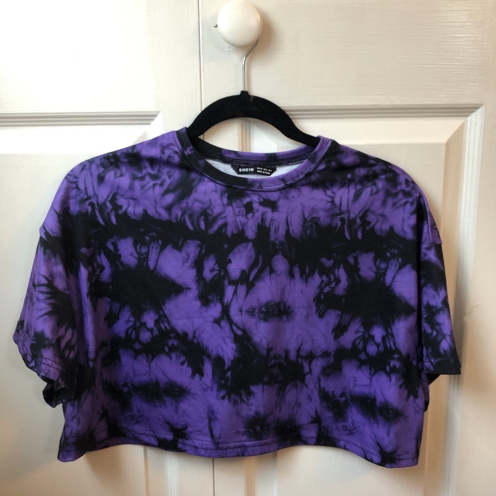 SHEIN purple and black tie dye crop top